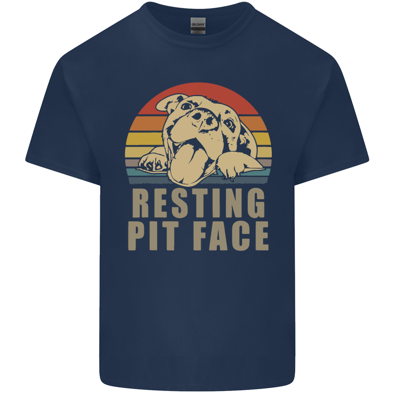 Resting Pit Bull Face Funny Dog Puppy Mens Cotton T-Shirt Tee Top Navy Blue