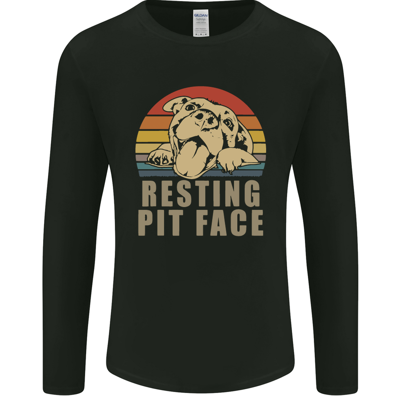 Resting Pit Bull Face Funny Dog Puppy Mens Long Sleeve T-Shirt Black