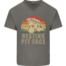 Resting Pit Bull Face Funny Dog Puppy Mens V-Neck Cotton T-Shirt Charcoal