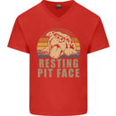 Resting Pit Bull Face Funny Dog Puppy Mens V-Neck Cotton T-Shirt Red