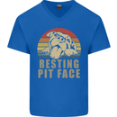 Resting Pit Bull Face Funny Dog Puppy Mens V-Neck Cotton T-Shirt Royal Blue