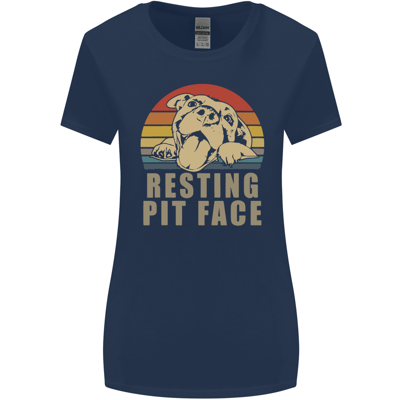Resting Pit Bull Face Funny Dog Puppy Womens Wider Cut T-Shirt Navy Blue