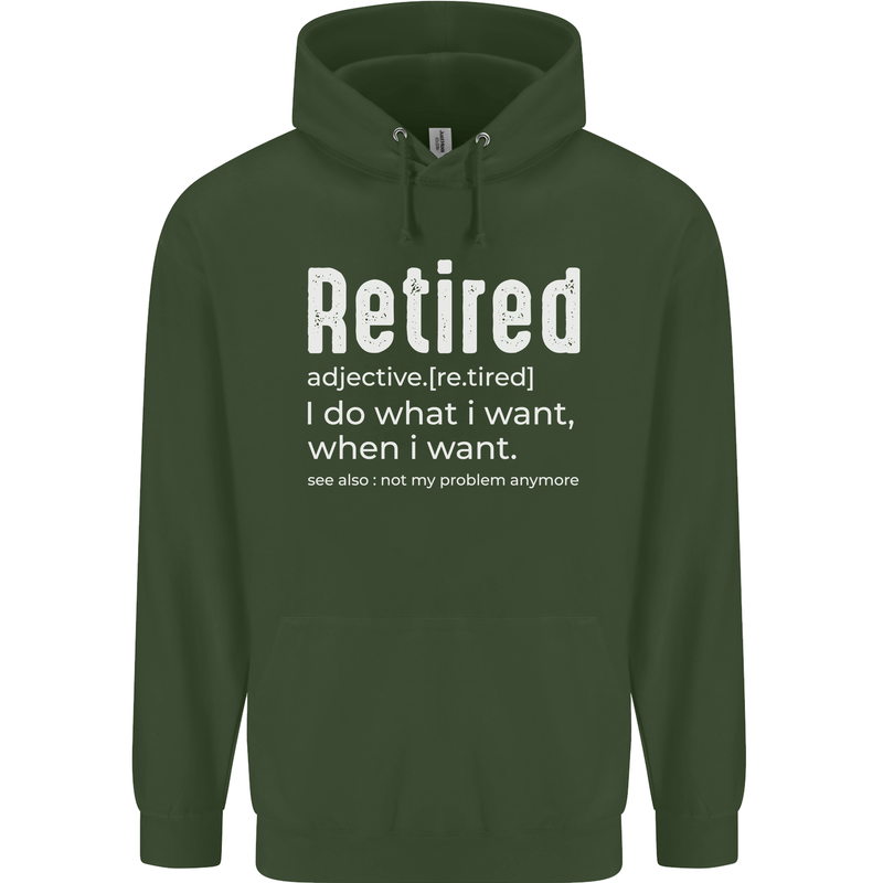 Retired Definition Funny Retirement Mens 80% Cotton Hoodie Forest Green