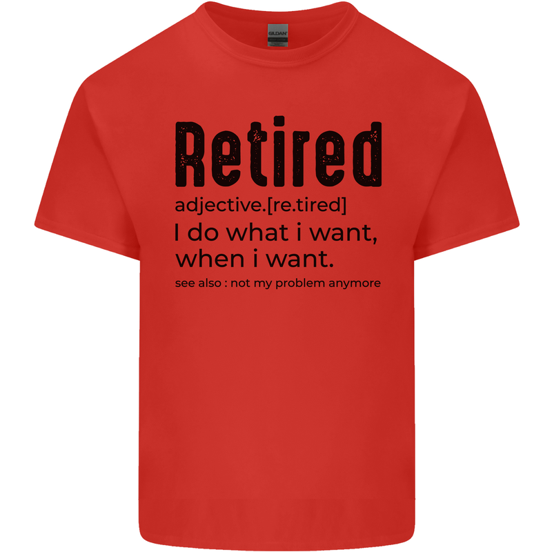 Retired Definition Funny Retirement Mens Cotton T-Shirt Tee Top Red