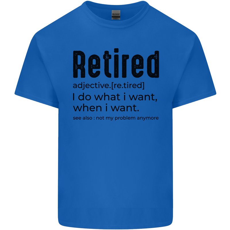 Retired Definition Funny Retirement Mens Cotton T-Shirt Tee Top Royal Blue