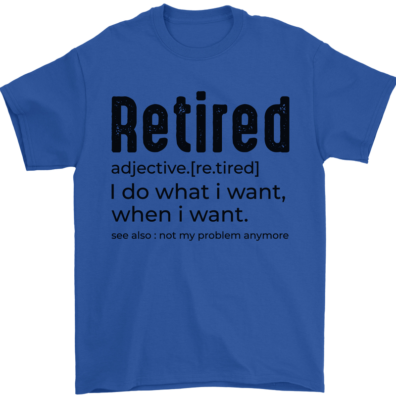 Retired Definition Funny Retirement Mens T-Shirt 100% Cotton Royal Blue