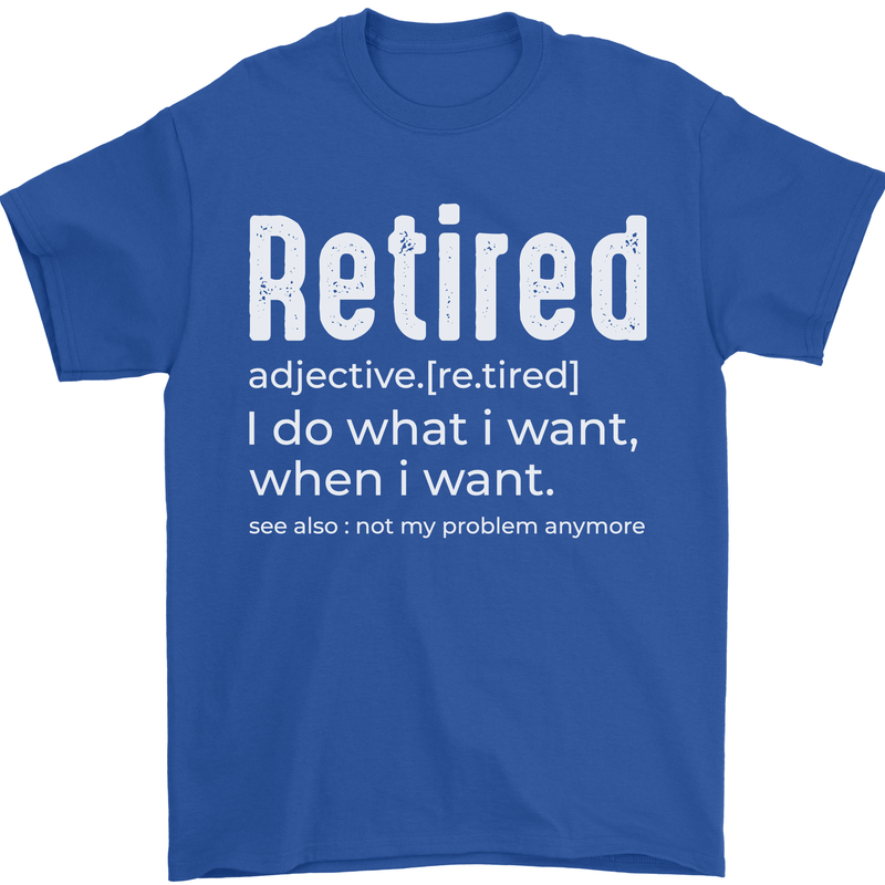 Retired Definition Funny Retirement Mens T-Shirt Cotton Gildan Royal Blue