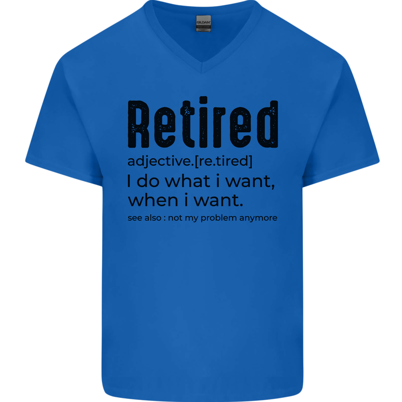 Retired Definition Funny Retirement Mens V-Neck Cotton T-Shirt Royal Blue