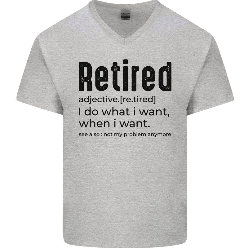 Retired Definition Funny Retirement Mens V-Neck Cotton T-Shirt Sports Grey