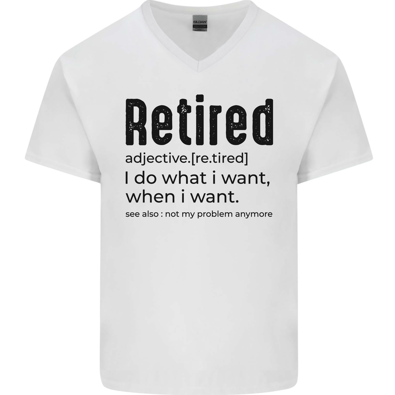 Retired Definition Funny Retirement Mens V-Neck Cotton T-Shirt White