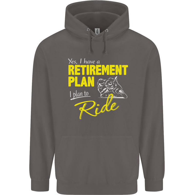 Retirement Plan Biker Motorbike Motorcycle Mens 80% Cotton Hoodie Charcoal