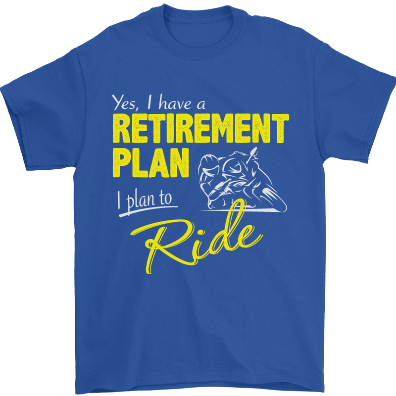 Retirement Plan Biker Motorbike Motorcycle Mens T-Shirt Cotton Gildan Royal Blue
