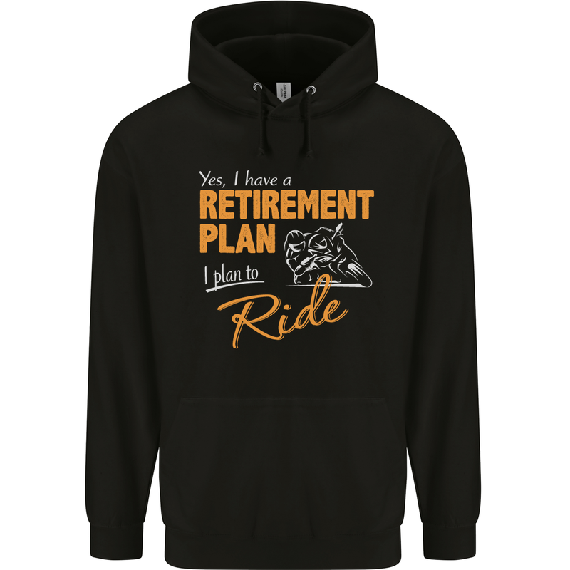 Retirement Plan Biker Motorcycle Motorbike Mens 80% Cotton Hoodie Black