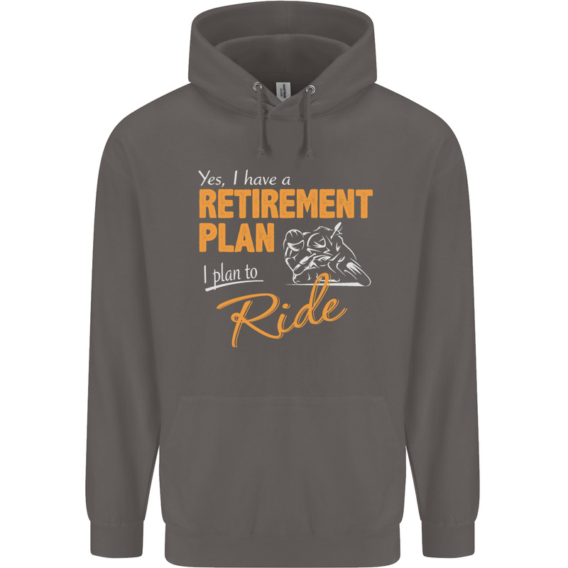 Retirement Plan Biker Motorcycle Motorbike Mens 80% Cotton Hoodie Charcoal