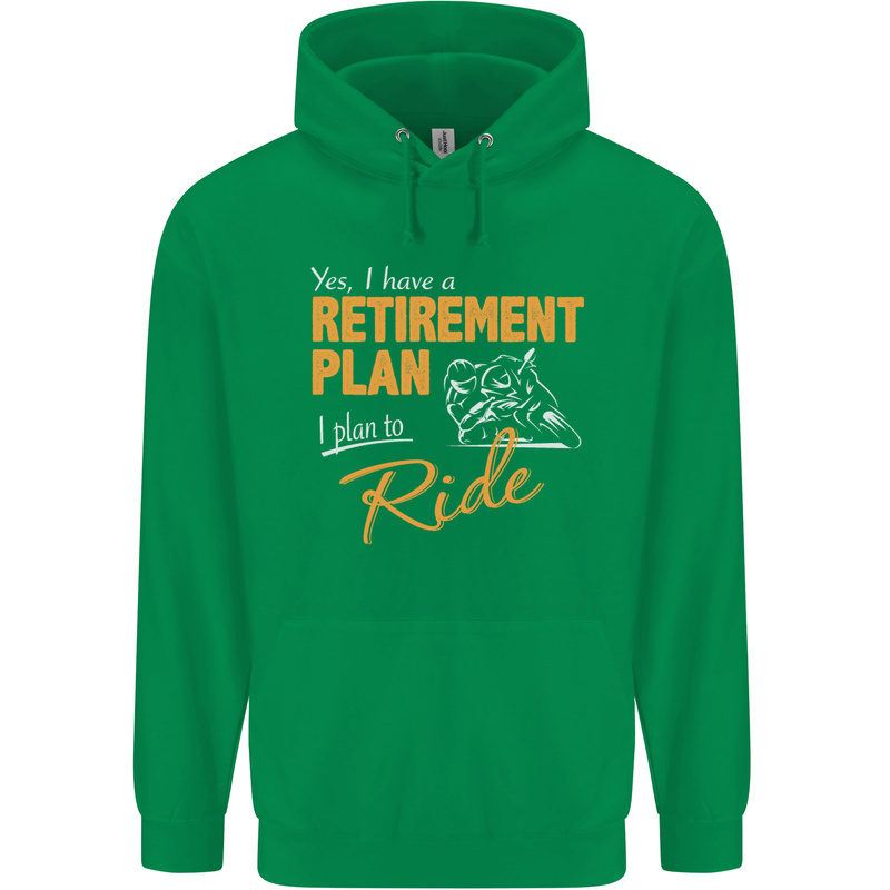 Retirement Plan Biker Motorcycle Motorbike Mens 80% Cotton Hoodie Irish Green