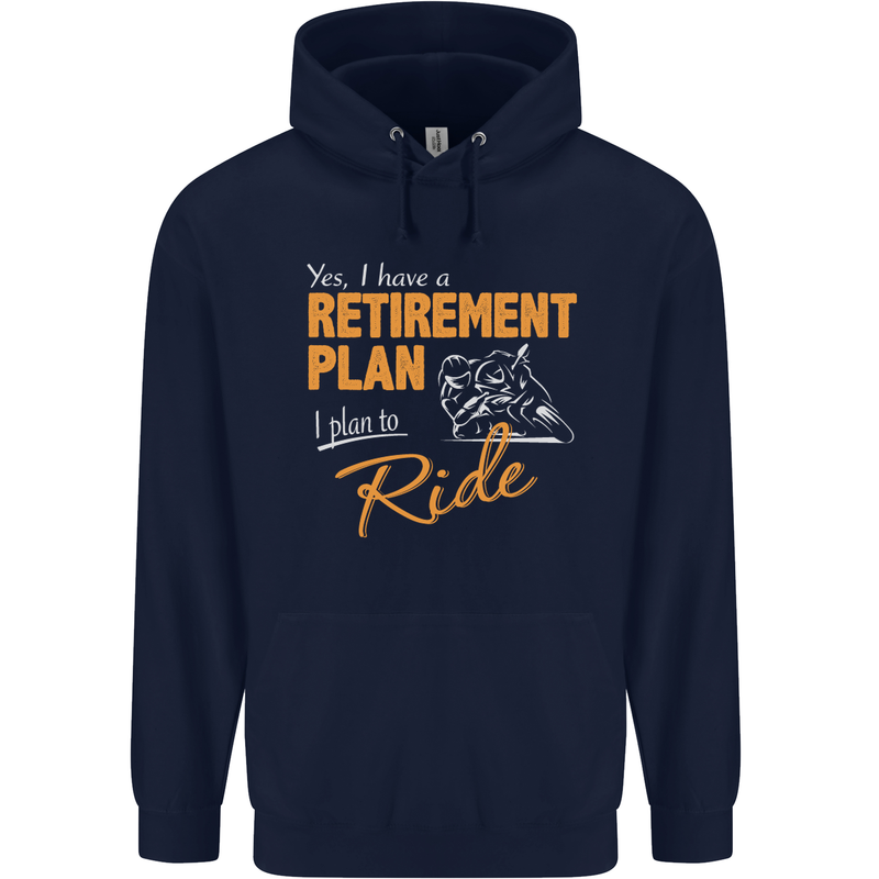 Retirement Plan Biker Motorcycle Motorbike Mens 80% Cotton Hoodie Navy Blue