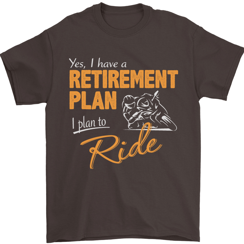Retirement Plan Biker Motorcycle Motorbike Mens T-Shirt Cotton Gildan Dark Chocolate