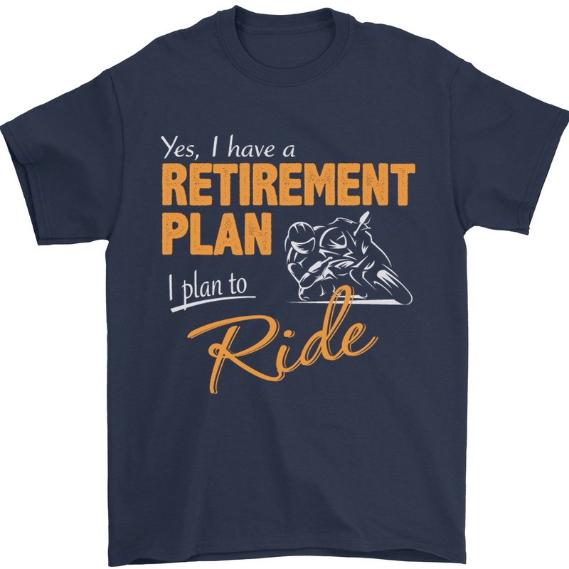 Retirement Plan Biker Motorcycle Motorbike Mens T-Shirt Cotton Gildan Navy Blue