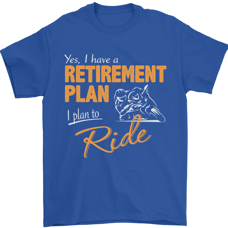 Retirement Plan Biker Motorcycle Motorbike Mens T-Shirt Cotton Gildan Royal Blue