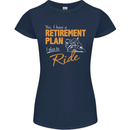 Retirement Plan Biker Motorcycle Motorbike Womens Petite Cut T-Shirt Navy Blue