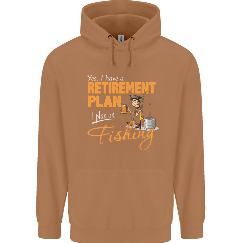 Retirement Plan Fishing Funny Fisherman Mens 80% Cotton Hoodie Caramel Latte