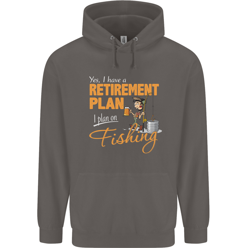 Retirement Plan Fishing Funny Fisherman Mens 80% Cotton Hoodie Charcoal
