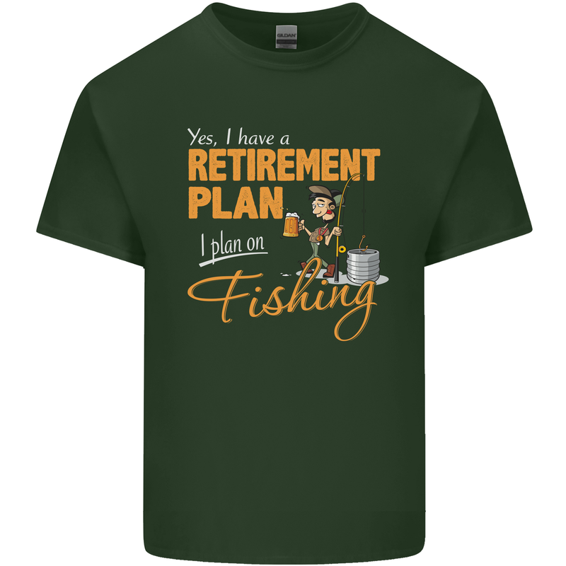 Retirement Plan Fishing Funny Fisherman Mens Cotton T-Shirt Tee Top Forest Green