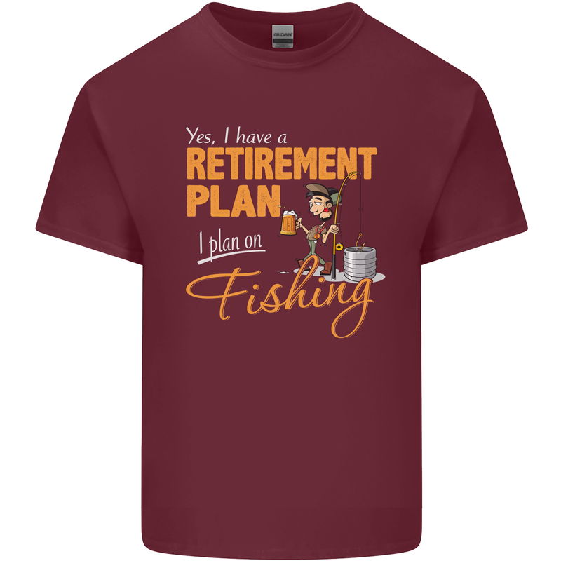 Retirement Plan Fishing Funny Fisherman Mens Cotton T-Shirt Tee Top Maroon