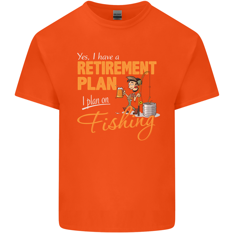 Retirement Plan Fishing Funny Fisherman Mens Cotton T-Shirt Tee Top Orange