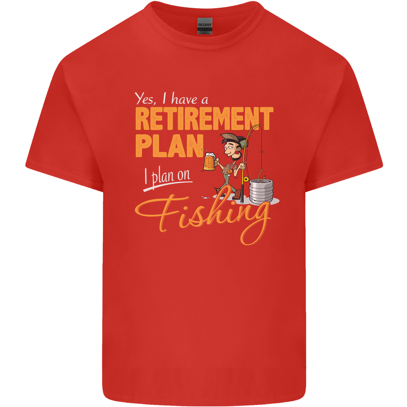 Retirement Plan Fishing Funny Fisherman Mens Cotton T-Shirt Tee Top Red