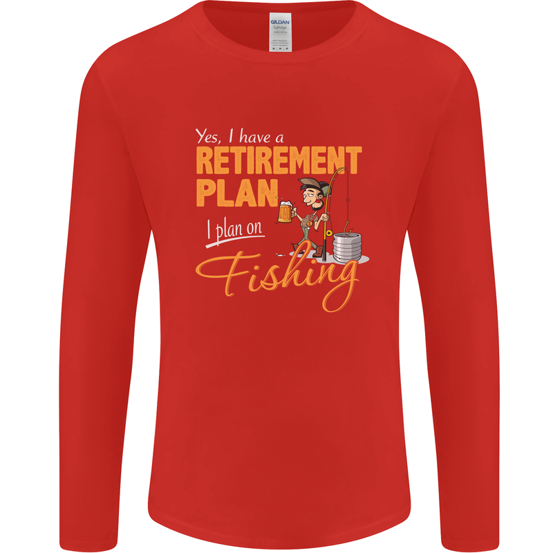 Retirement Plan Fishing Funny Fisherman Mens Long Sleeve T-Shirt Red