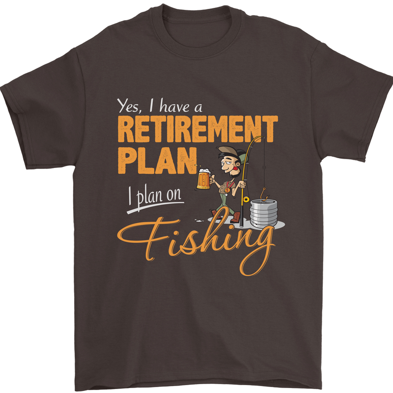Retirement Plan Fishing Funny Fisherman Mens T-Shirt Cotton Gildan Dark Chocolate
