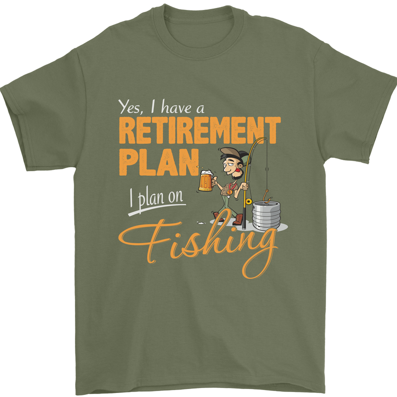Retirement Plan Fishing Funny Fisherman Mens T-Shirt Cotton Gildan Military Green
