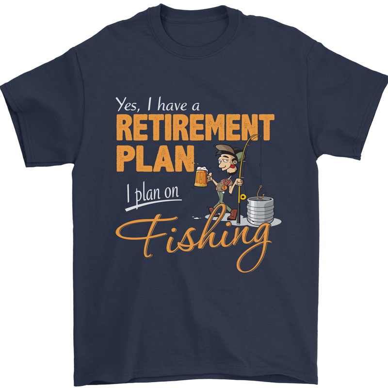 Retirement Plan Fishing Funny Fisherman Mens T-Shirt Cotton Gildan Navy Blue
