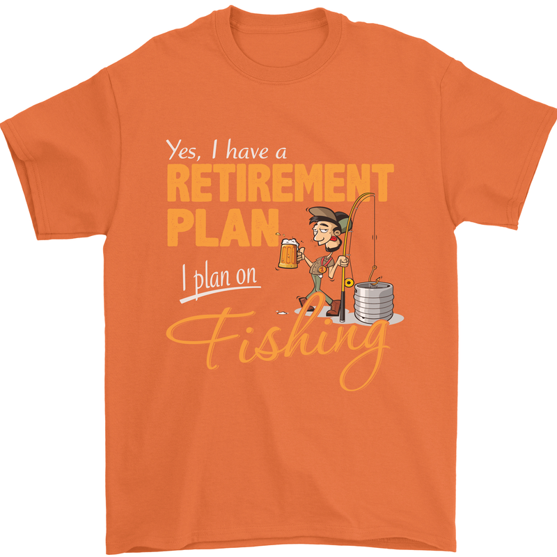 Retirement Plan Fishing Funny Fisherman Mens T-Shirt Cotton Gildan Orange