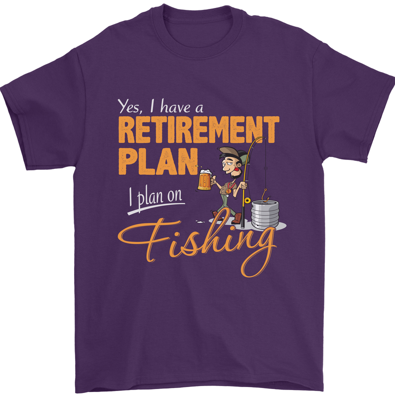 Retirement Plan Fishing Funny Fisherman Mens T-Shirt Cotton Gildan Purple
