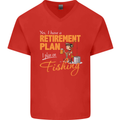 Retirement Plan Fishing Funny Fisherman Mens V-Neck Cotton T-Shirt Red