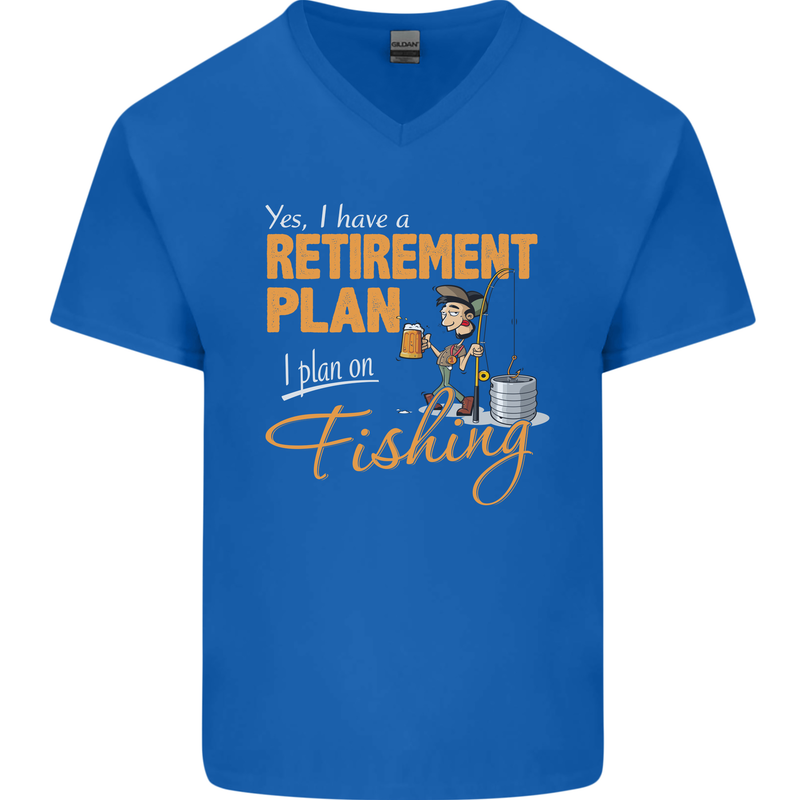 Retirement Plan Fishing Funny Fisherman Mens V-Neck Cotton T-Shirt Royal Blue