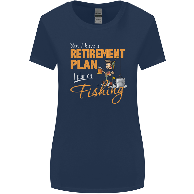 Retirement Plan Fishing Funny Fisherman Womens Wider Cut T-Shirt Navy Blue
