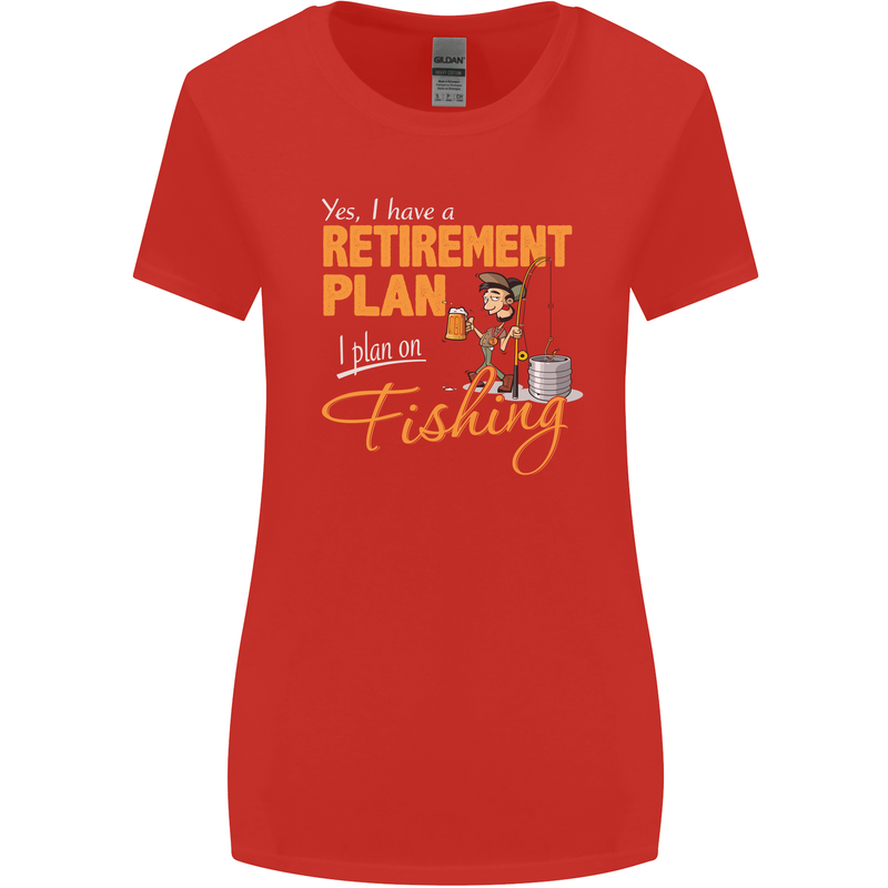 Retirement Plan Fishing Funny Fisherman Womens Wider Cut T-Shirt Red