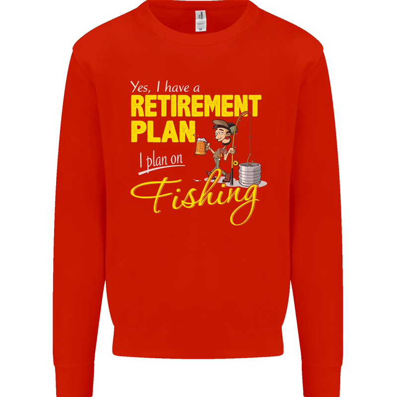 Retirement Plan I Plan on Fishing Fisherman Mens Sweatshirt Jumper Bright Red