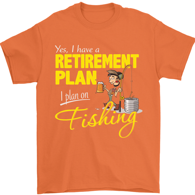 Retirement Plan I Plan on Fishing Fisherman Mens T-Shirt Cotton Gildan Orange