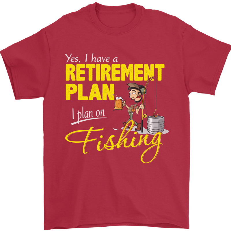 Retirement Plan I Plan on Fishing Fisherman Mens T-Shirt Cotton Gildan Red