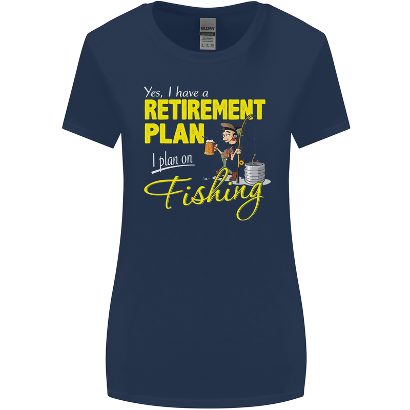 Retirement Plan I Plan on Fishing Fisherman Womens Wider Cut T-Shirt Navy Blue
