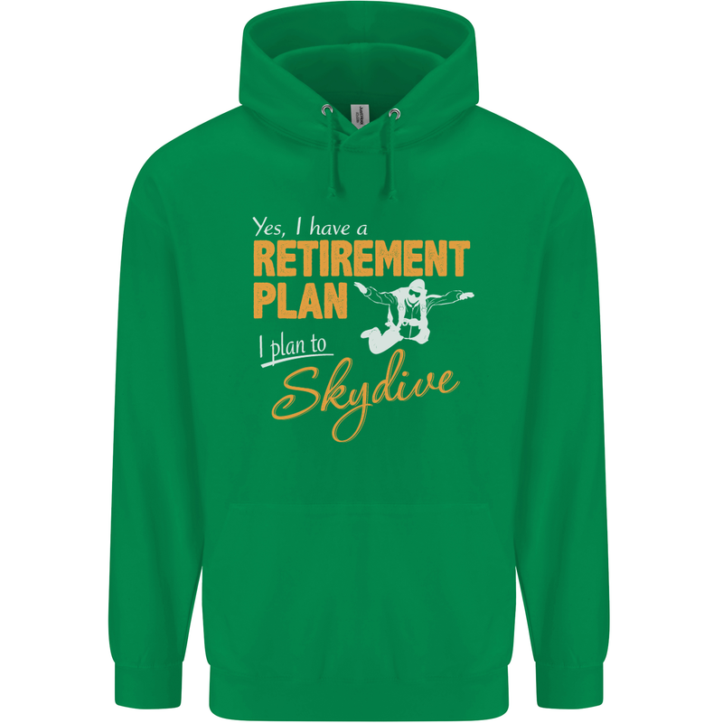 Retirement Plan I Plan to Skydive Skydiving Mens 80% Cotton Hoodie Irish Green