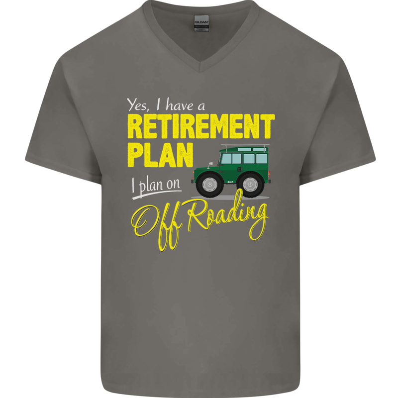Retirement Plan Off Roading 4X4 Road Funny Mens V-Neck Cotton T-Shirt Charcoal