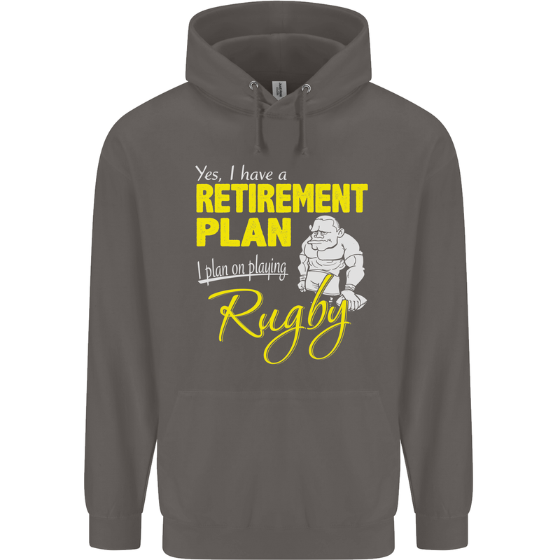 Retirement Plan Playing Rugby Player Funny Mens 80% Cotton Hoodie Charcoal