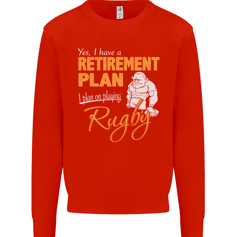 Retirement Plan Playing Rugby Player Funny Mens Sweatshirt Jumper Bright Red
