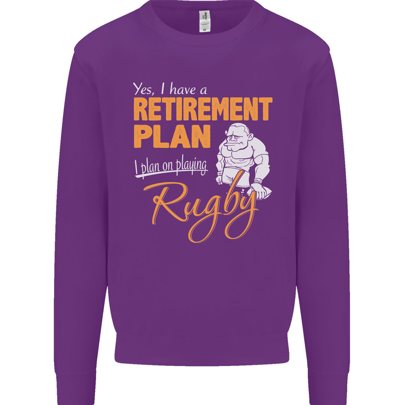 Retirement Plan Playing Rugby Player Funny Mens Sweatshirt Jumper Purple