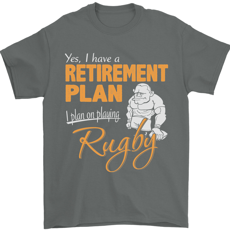 Retirement Plan Playing Rugby Player Funny Mens T-Shirt Cotton Gildan Charcoal